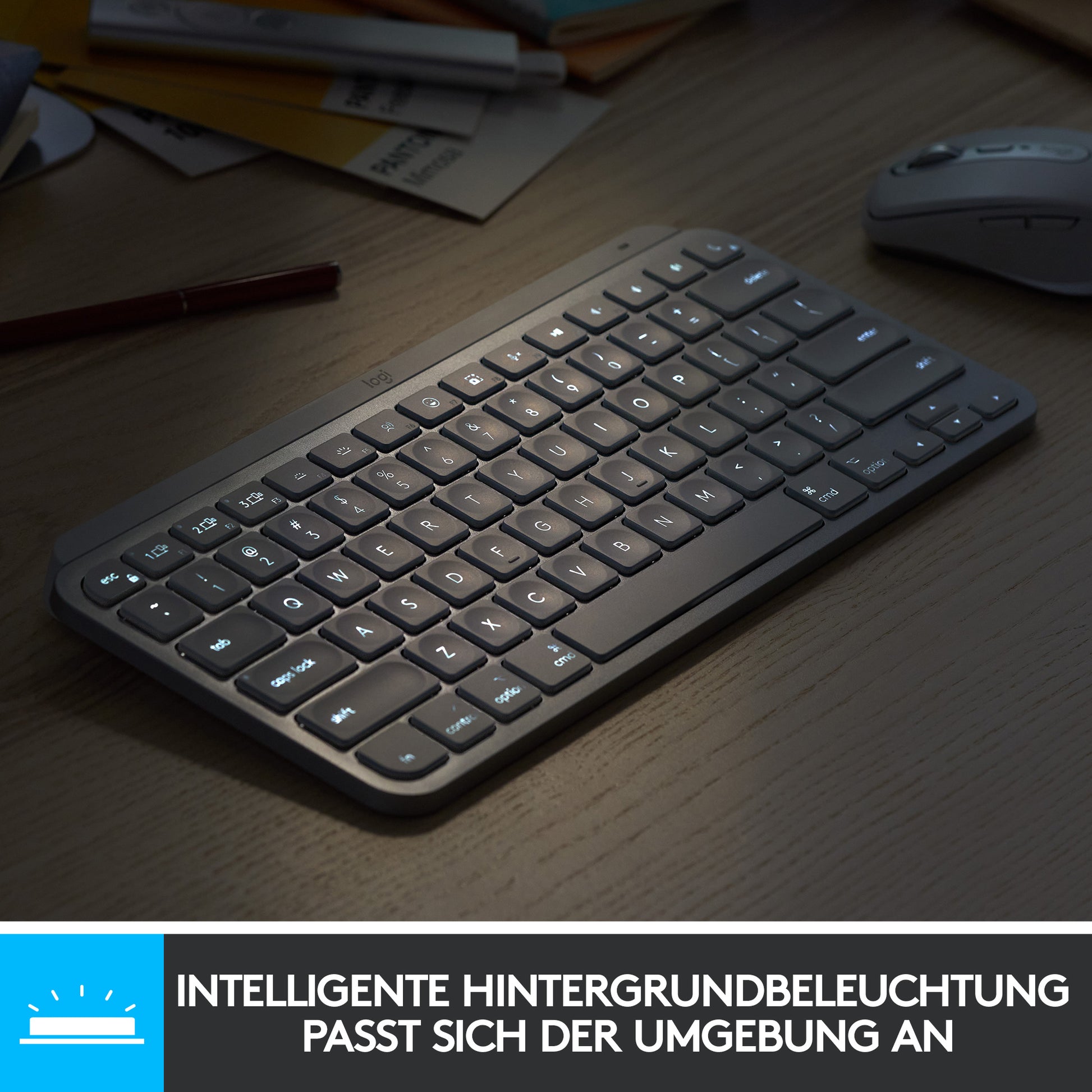 Logitech MX Keys Mini für Mac – Tastatur, kabellos (Bluetooth), DE-Layout (DE) – für macOS, iPadOS & iOS
