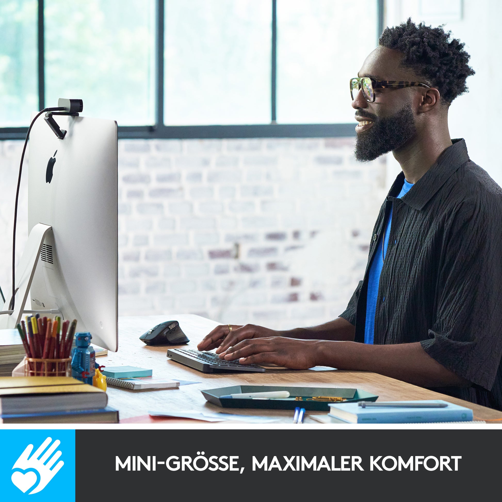 Logitech MX Keys Mini – Tastatur, kabellos (Bluetooth), DE-Layout (DE), Dunkelgrau
