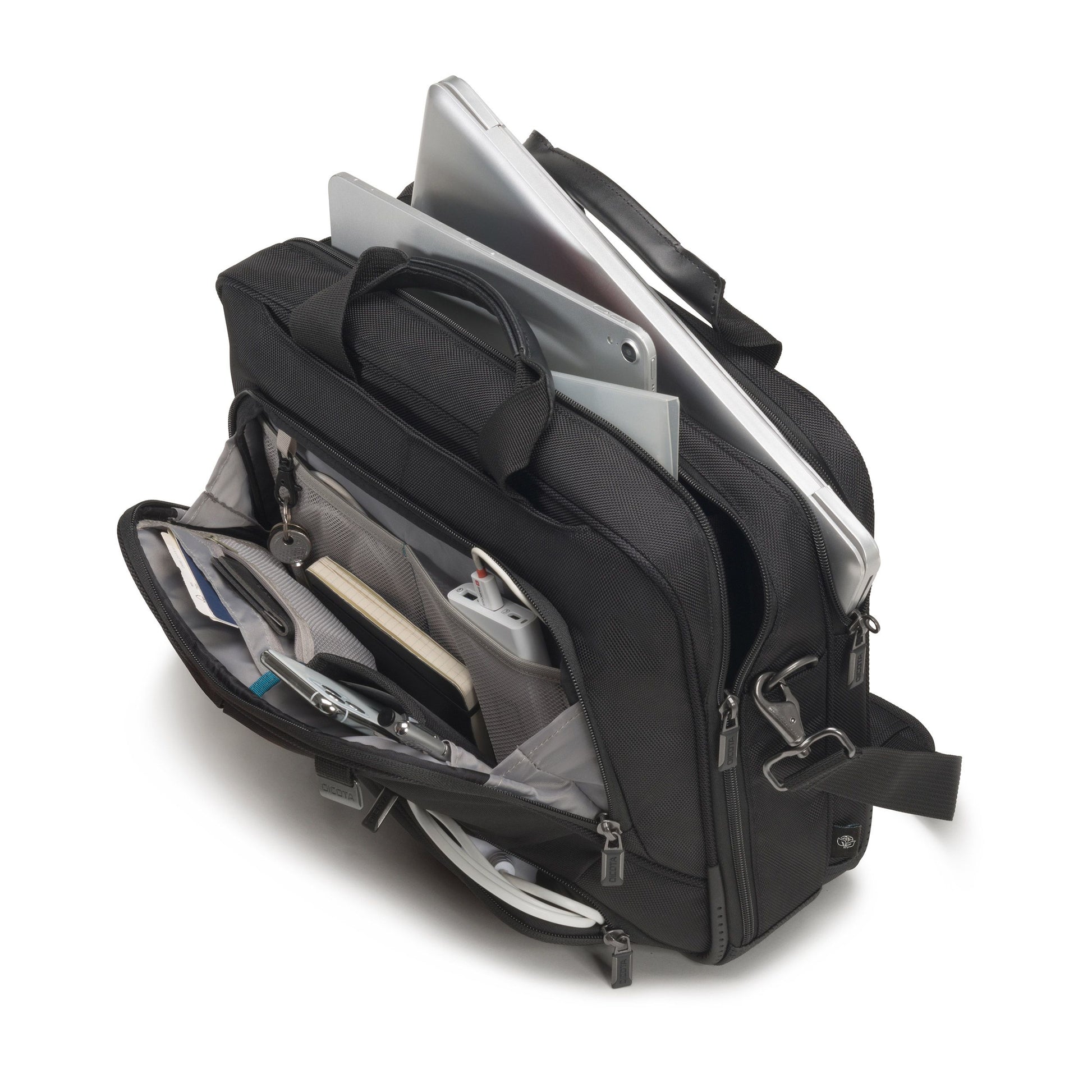 DICOTA Notebook-Tasche bis 14,1" – aus recyceltem PET, mit Schultergurt – Schwarz