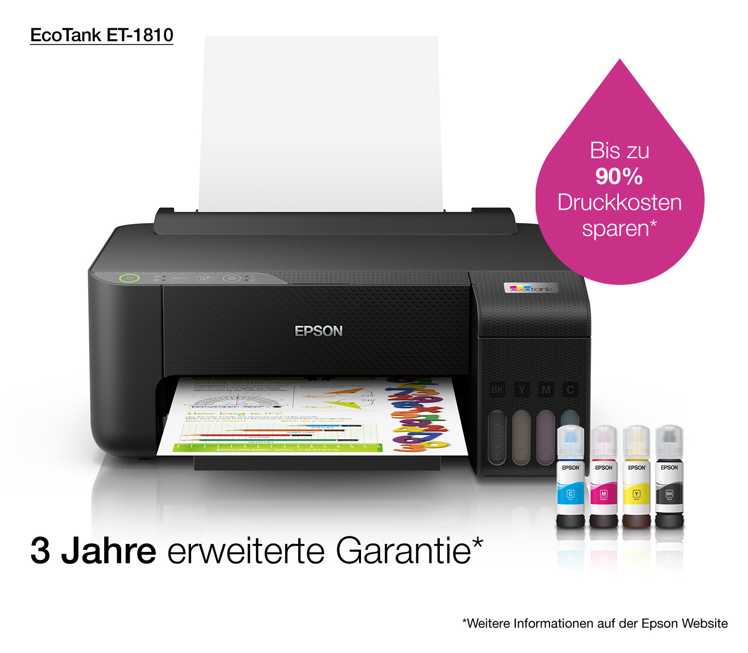 Epson EcoTank ET-1810 – Farbdrucker, A4, manueller Duplex, USB, WLAN, Wi‑Fi Direct