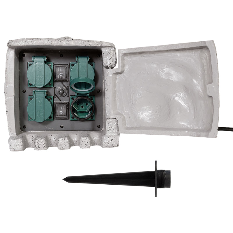 Steffen GardenLine Gartenstromverteiler, 4×T13, IP55, 3 m, mit 2 Schaltern, UV-beständig – grau