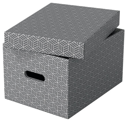 Esselte Archivschachtel A4 – mit Griffloch, 265 × 205 × 365 mm, Grau, Karton, 3er Pack