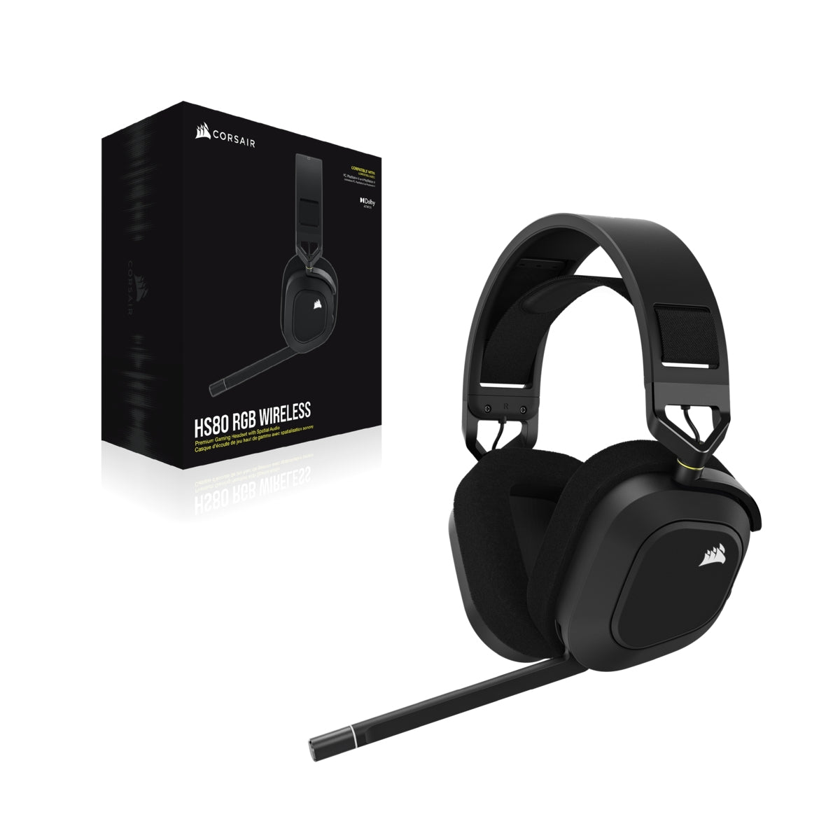 Corsair HS80 RGB – Wireless Gaming-Headset – USB-A, Surround-Sound, RGB – Schwarz – für PS5 – bis 20 h