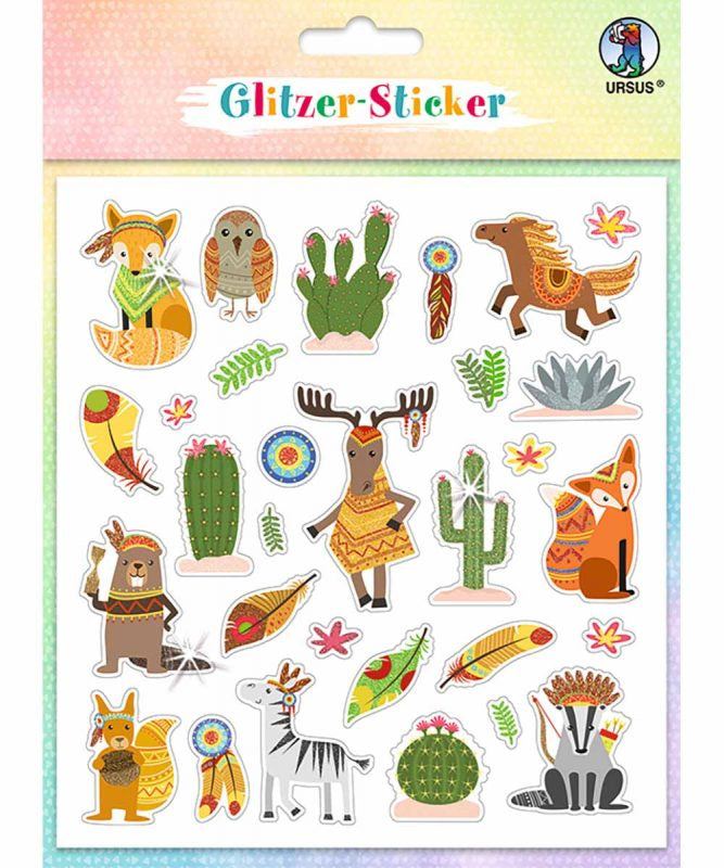 URSUS Glitzer Sticker – 15 × 16,5 cm, mehrfarbig, Tiermuster, glänzend – 1 Bogen