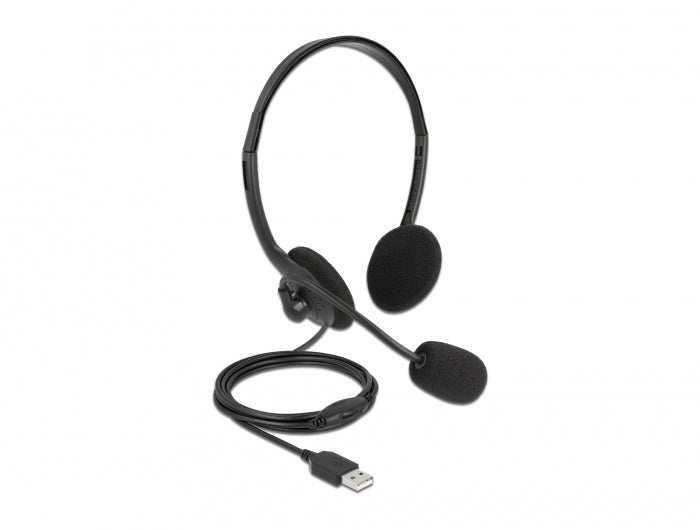 DeLOCK Office-Headset – On-Ear, Stereo, Kabelgebunden, USB-A, Schwarz
