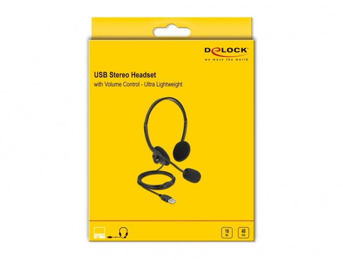 DeLOCK Office-Headset – On-Ear, Stereo, Kabelgebunden, USB-A, Schwarz