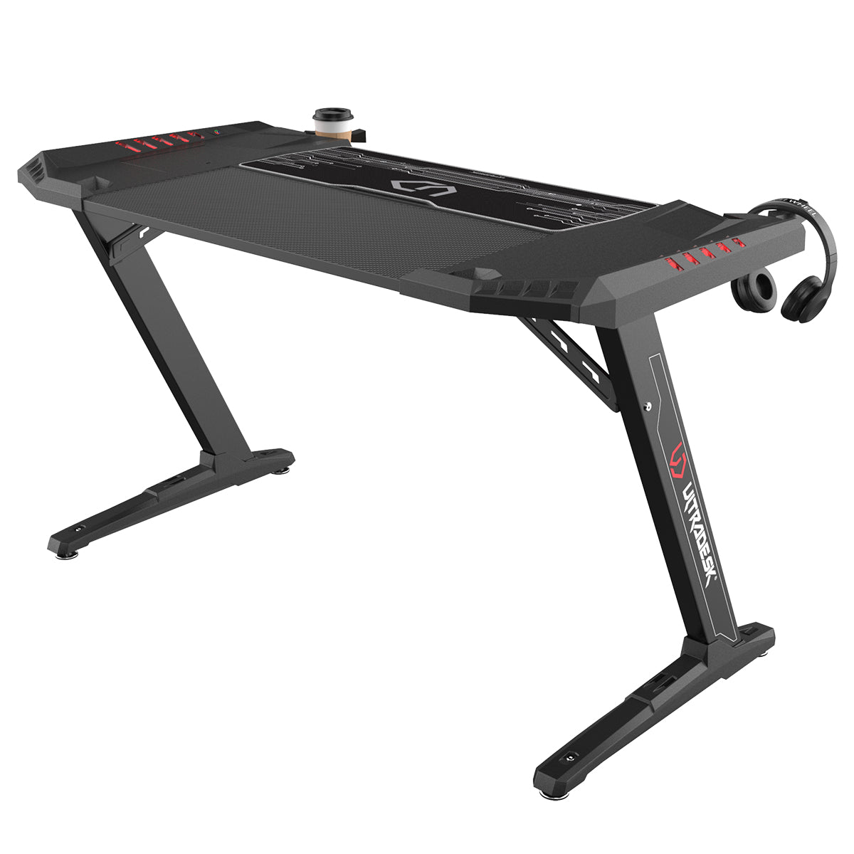 Ultradesk Rollbarer Computertisch, LED-Hintergrundbeleuchtung, Kopfhörer-Haken, 1'290×780×785 mm, Schwarz