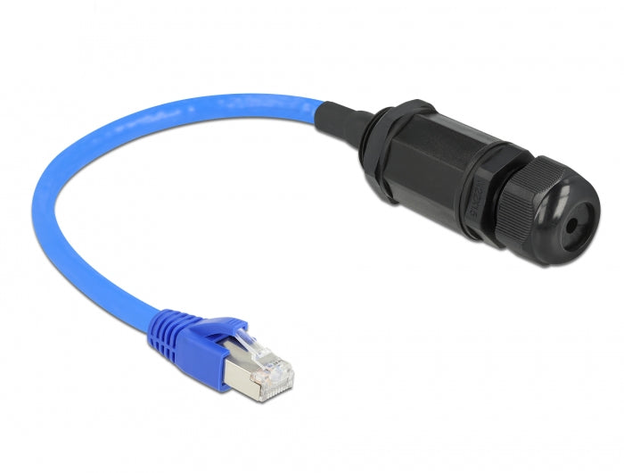 DeLOCK Patchkabel – 0,25 m, RJ45–RJ45, Blau, geschirmt, wasserdicht – 1 Stk.