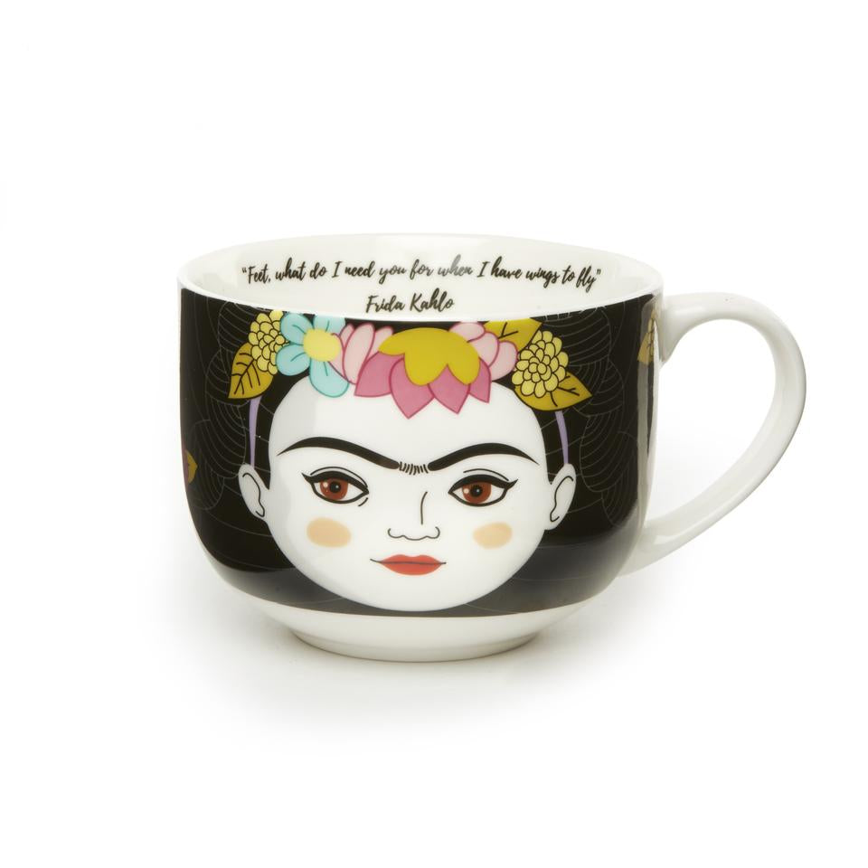 Kikkerland Tasse Frida – 411 ml, Ø 8,3 cm, H 7,6 cm, Porzellan, Weiss, spülmaschinenfest