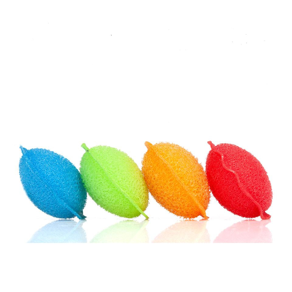 Kikkerland Reinigungsbälle – Naturschwamm, rund, für Glas, Ø 3,5 × 1,7 cm, mehrfarbig, 4 Stk.