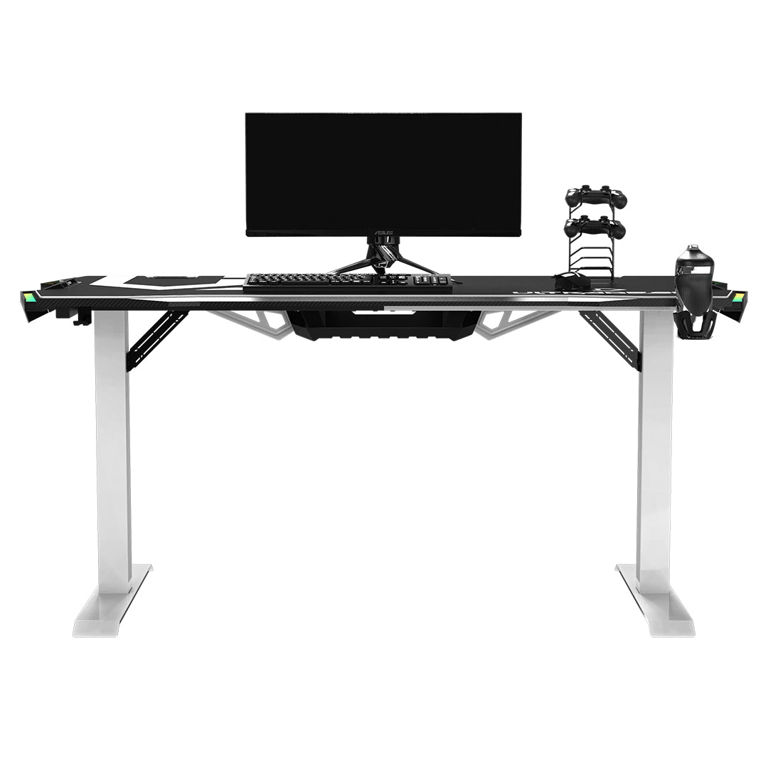 Ultradesk Force – Rollbarer Computertisch, 1'660×700×765 mm, RGB LED-Beleuchtung, Weiss/Schwarz