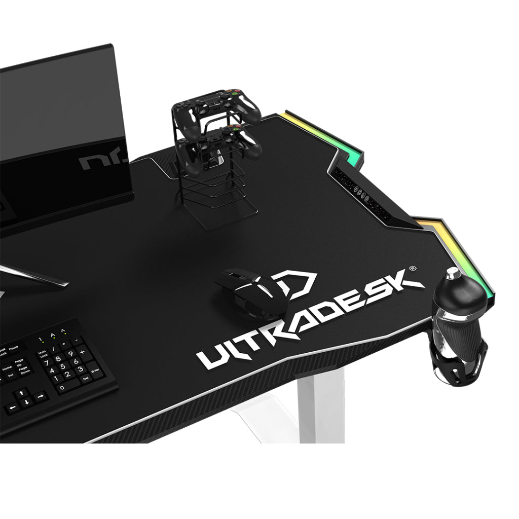 Ultradesk Force – Rollbarer Computertisch, 1'660×700×765 mm, RGB LED-Beleuchtung, Weiss/Schwarz
