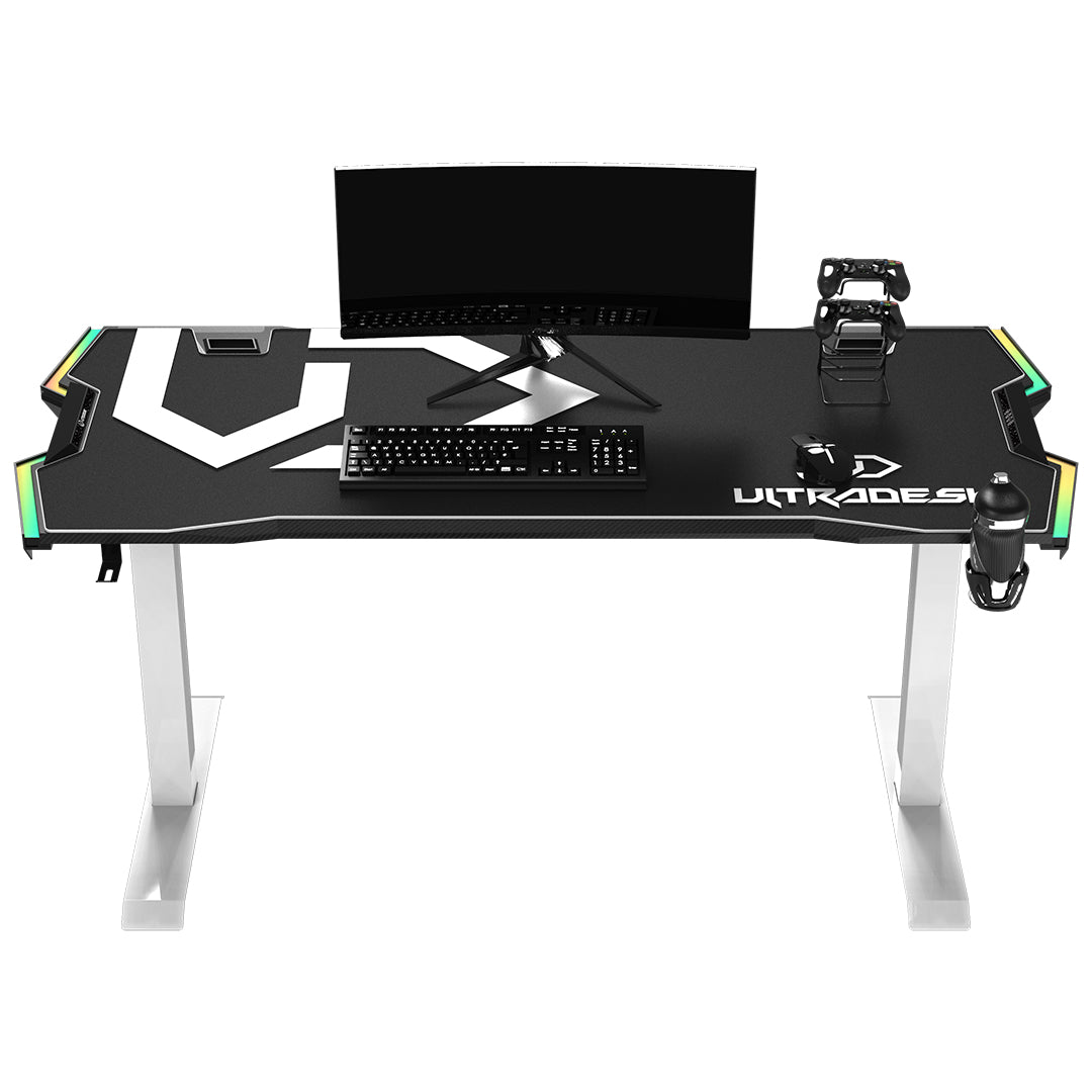 Ultradesk Force – Rollbarer Computertisch, 1'660×700×765 mm, RGB LED-Beleuchtung, Weiss/Schwarz