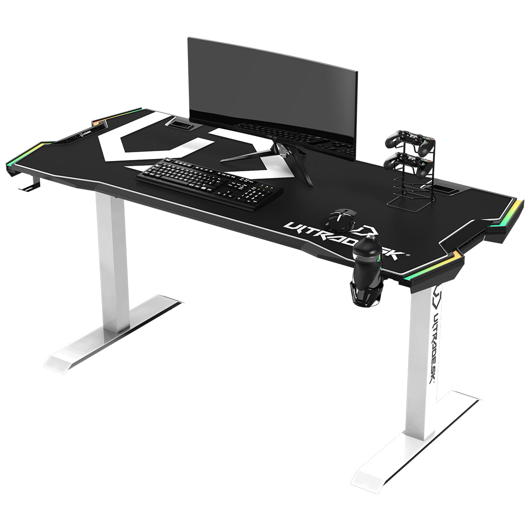 Ultradesk Force – Rollbarer Computertisch, 1'660×700×765 mm, RGB LED-Beleuchtung, Weiss/Schwarz