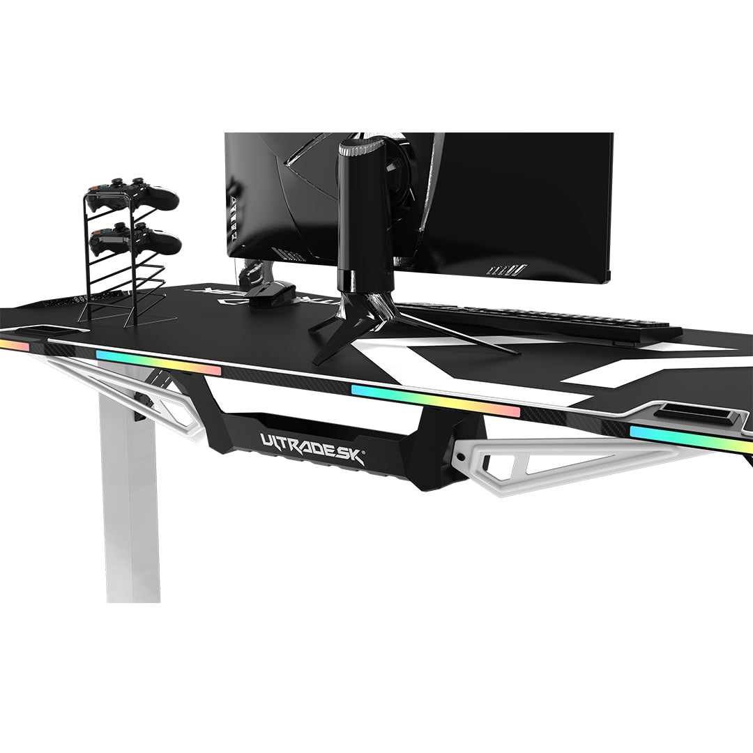 Ultradesk Force – Rollbarer Computertisch, 1'660×700×765 mm, RGB LED-Beleuchtung, Weiss/Schwarz