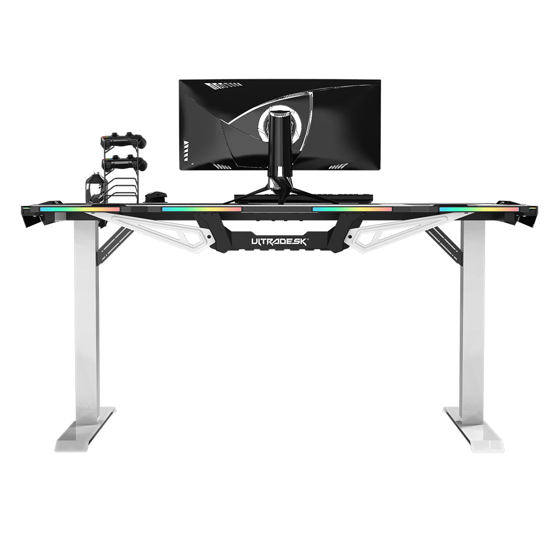 Ultradesk Force – Rollbarer Computertisch, 1'660×700×765 mm, RGB LED-Beleuchtung, Weiss/Schwarz