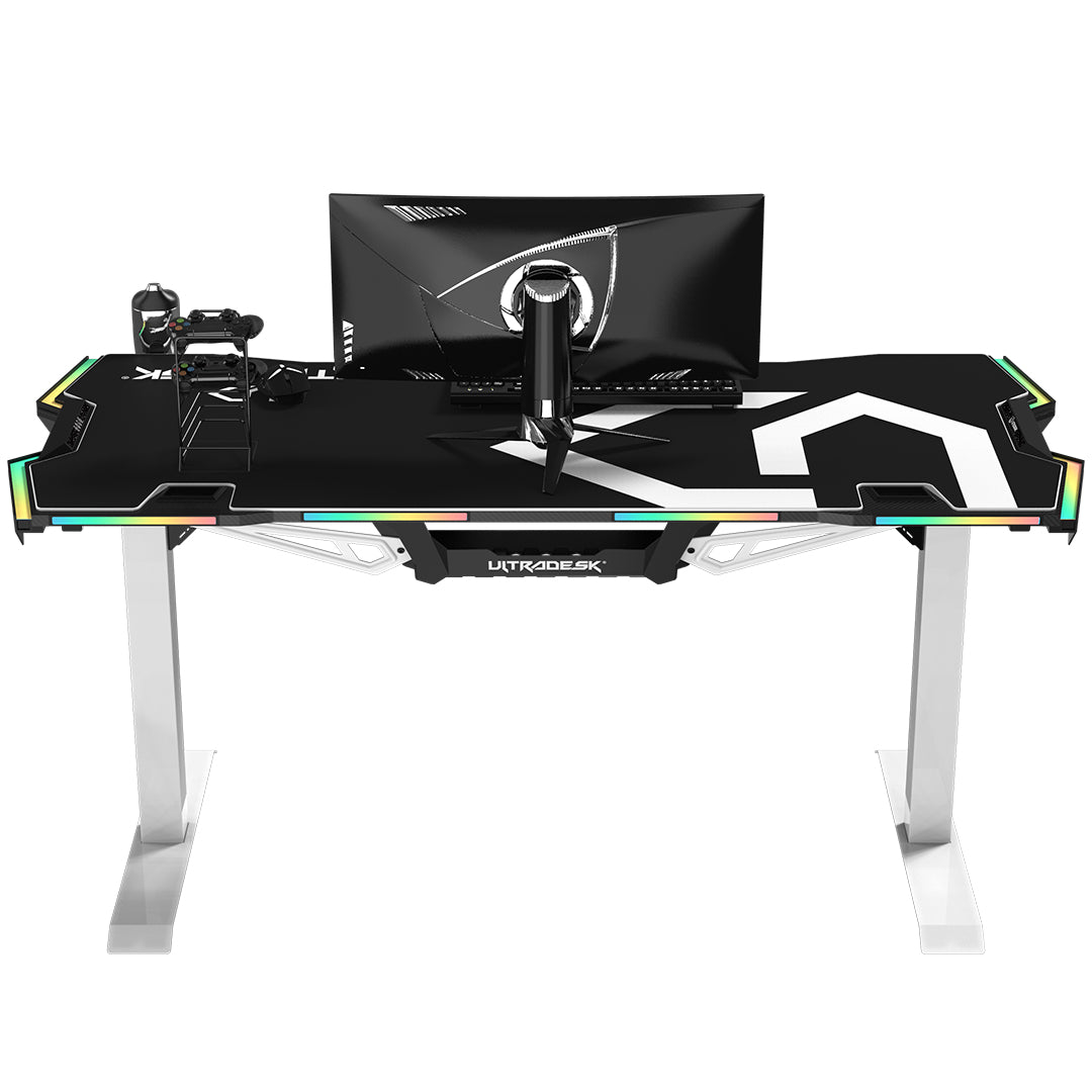 Ultradesk Force – Rollbarer Computertisch, 1'660×700×765 mm, RGB LED-Beleuchtung, Weiss/Schwarz