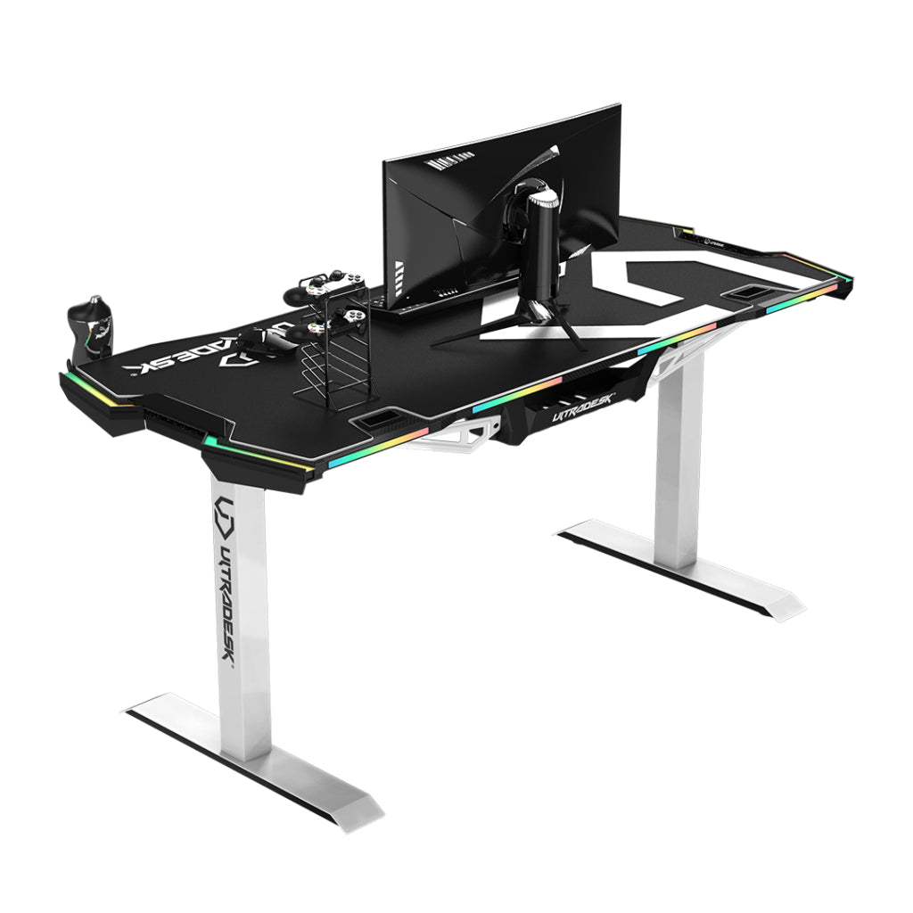 Ultradesk Force – Rollbarer Computertisch, 1'660×700×765 mm, RGB LED-Beleuchtung, Weiss/Schwarz