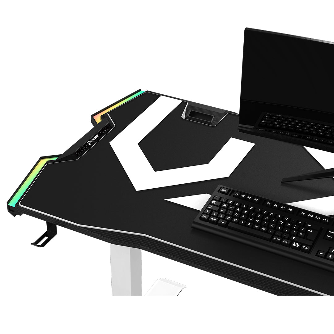 Ultradesk Force – Rollbarer Computertisch, 1'660×700×765 mm, RGB LED-Beleuchtung, Weiss/Schwarz