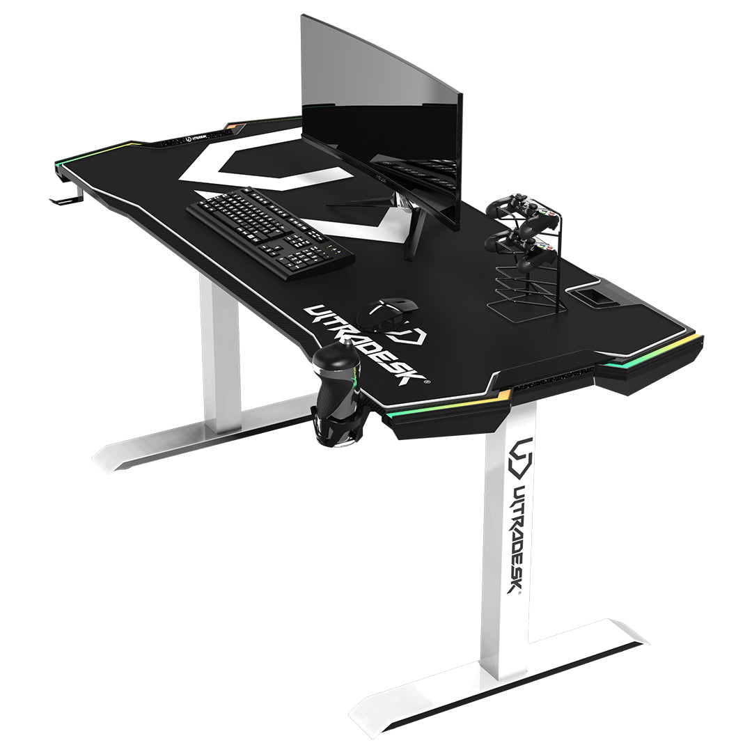 Ultradesk Force – Rollbarer Computertisch, 1'660×700×765 mm, RGB LED-Beleuchtung, Weiss/Schwarz