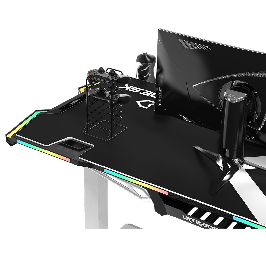 Ultradesk Force – Rollbarer Computertisch, 1'660×700×765 mm, RGB LED-Beleuchtung, Weiss/Schwarz