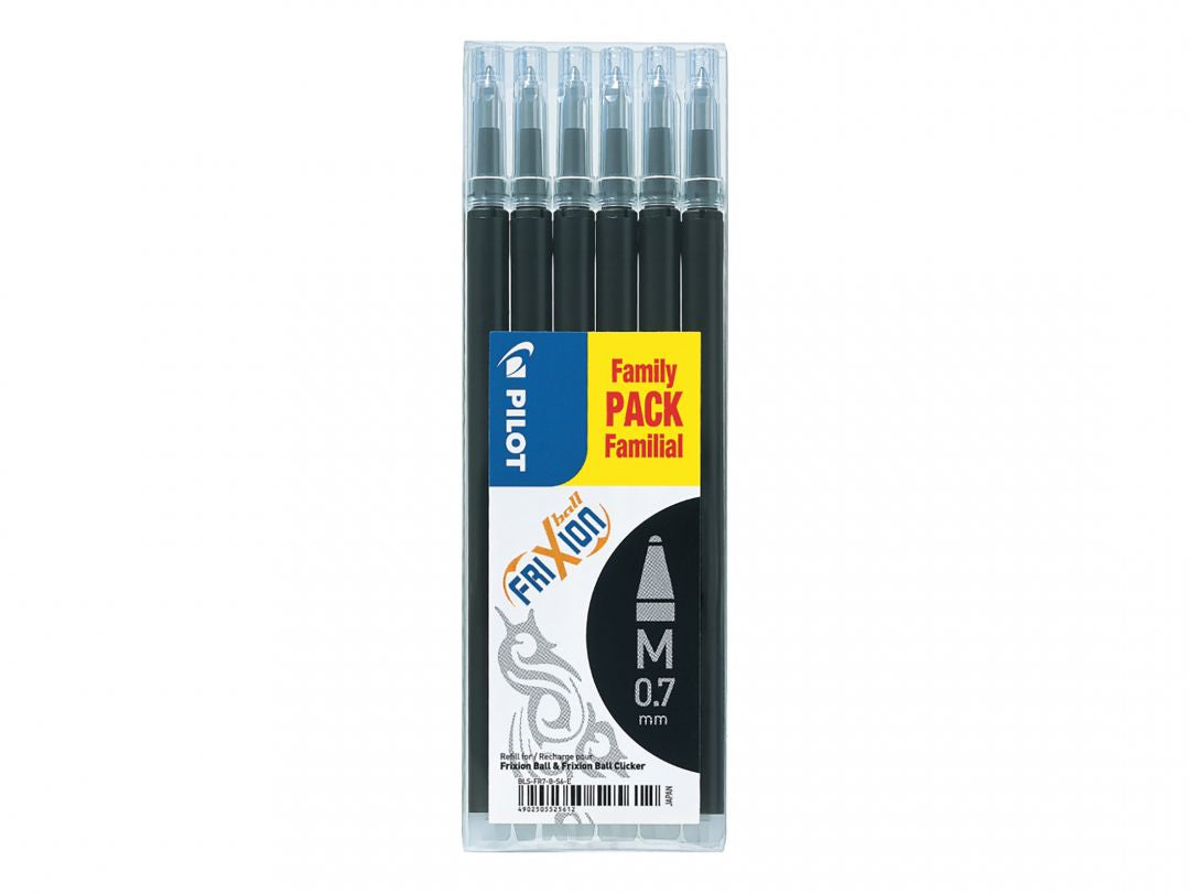 Pilot FriXion Rollerpatrone – Schwarz, 0,7 mm, für FriXion Ball, FriXion Clicker, 6er-Pack, radierbar