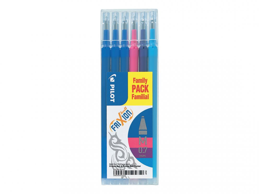 Pilot FriXion Rollerpatrone – Blau, Pink, Violett, 0,7 mm, für Gelschreiber, 6er-Pack