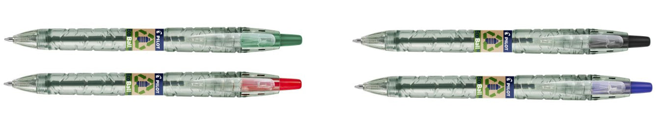 Pilot Ecoball B2P Kugelschreiber – 4er Pack, Schwarz/Blau/Grün/Rot, Spitze 1,0 mm, nachfüllbar