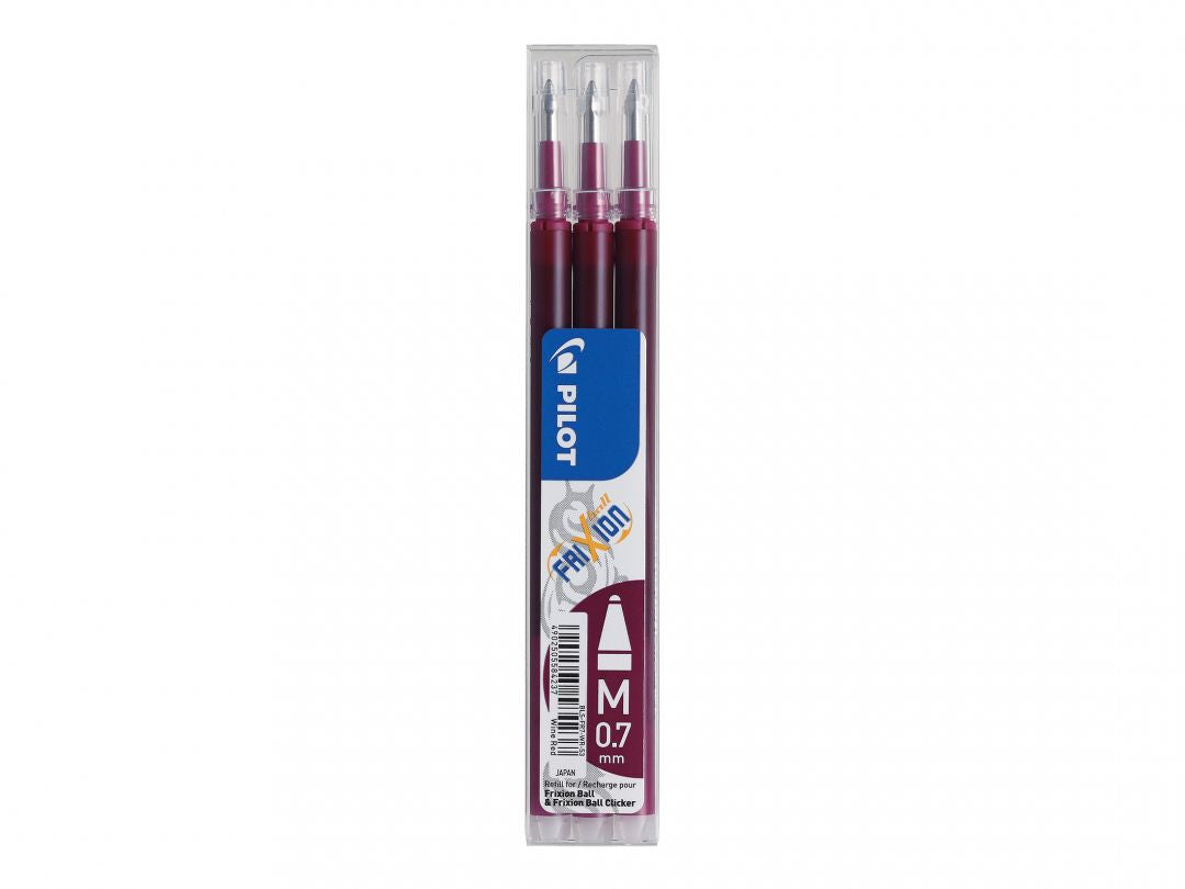 Pilot Rollerball-Mine FriXion für Ball, Clicker, LX + 1 weitere – weinrot, 0,7 mm, löschbar, geruchsarm, 3 Stk