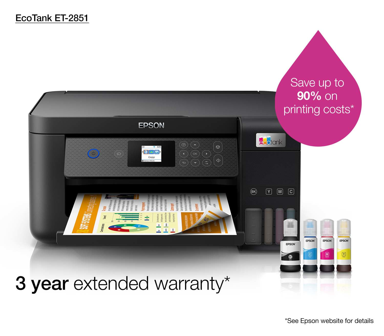 Epson EcoTank ET-2851 – Farbtintenstrahl-Multifunktionsdrucker, A4, 3-in-1, Duplex, WLAN, AirPrint