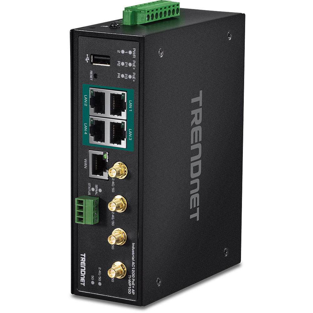 Trendnet TI-WP100 WLAN-Router – Wi-Fi 5 (802.11ac) Dual-Band, 4× 1G PoE+, PoE-Budget 120 W, USB 2.0