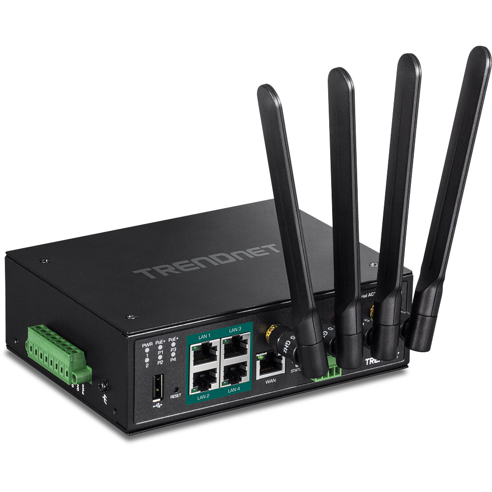 Trendnet TI-WP100 WLAN-Router – Wi-Fi 5 (802.11ac) Dual-Band, 4× 1G PoE+, PoE-Budget 120 W, USB 2.0