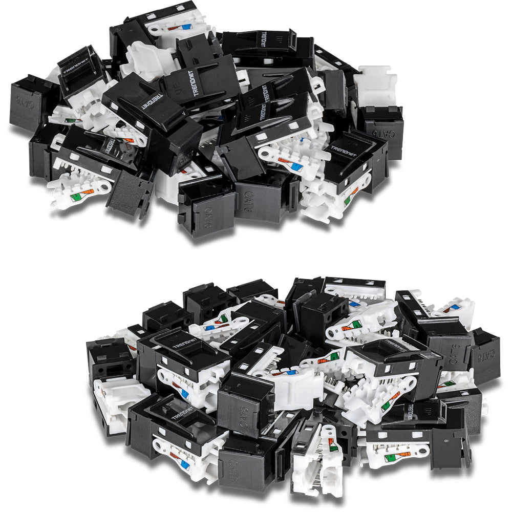 TRENDnet TC-K50C6BK – Cat6 Keystone-Buchse (50er Pack) – RJ-45, abgewinkelt, schwarz