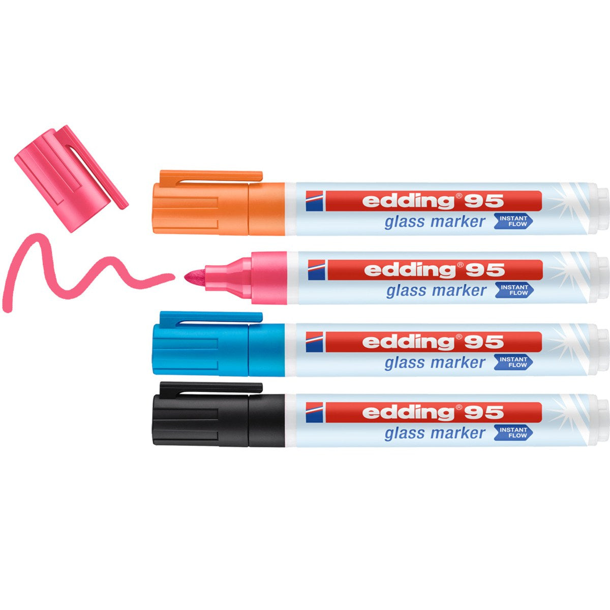 Edding Glasboard-Marker 95 – Rundspitze 1,5-3 mm – 4er-Set – sortiert – trocken abwischbar