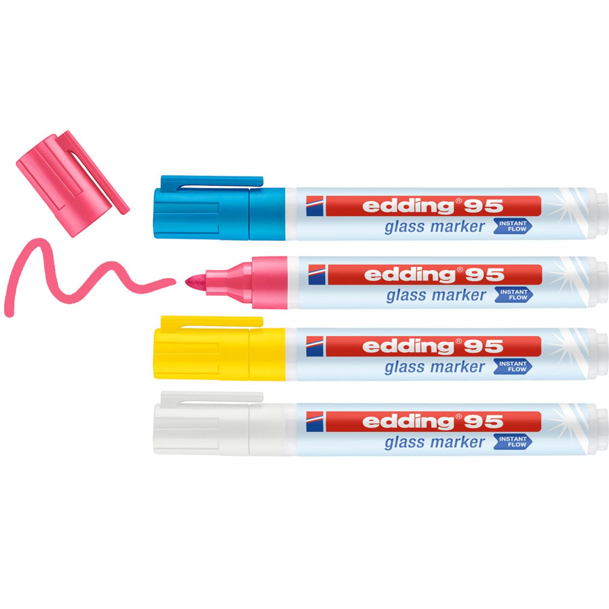Edding Non-Permanent-Marker Glasboard 95 – Rundspitze 1,5-3 mm – Sortiert – 4er-Set – Trocken abwischbar