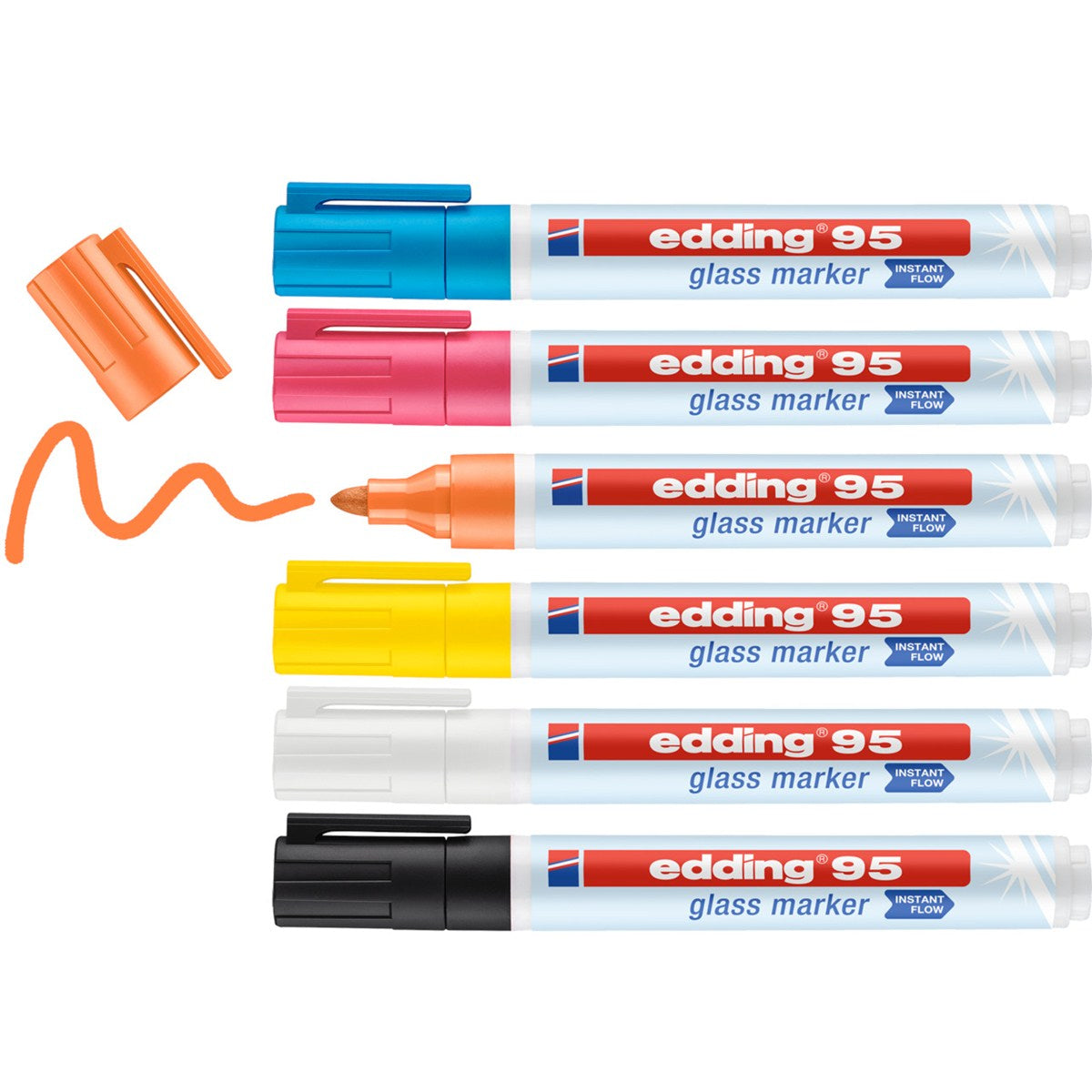 Edding Non-Permanent Marker Glasboard 95 – Rundspitze 1,5-3 mm – Sortiert – 6er-Set – Trocken abwischbar