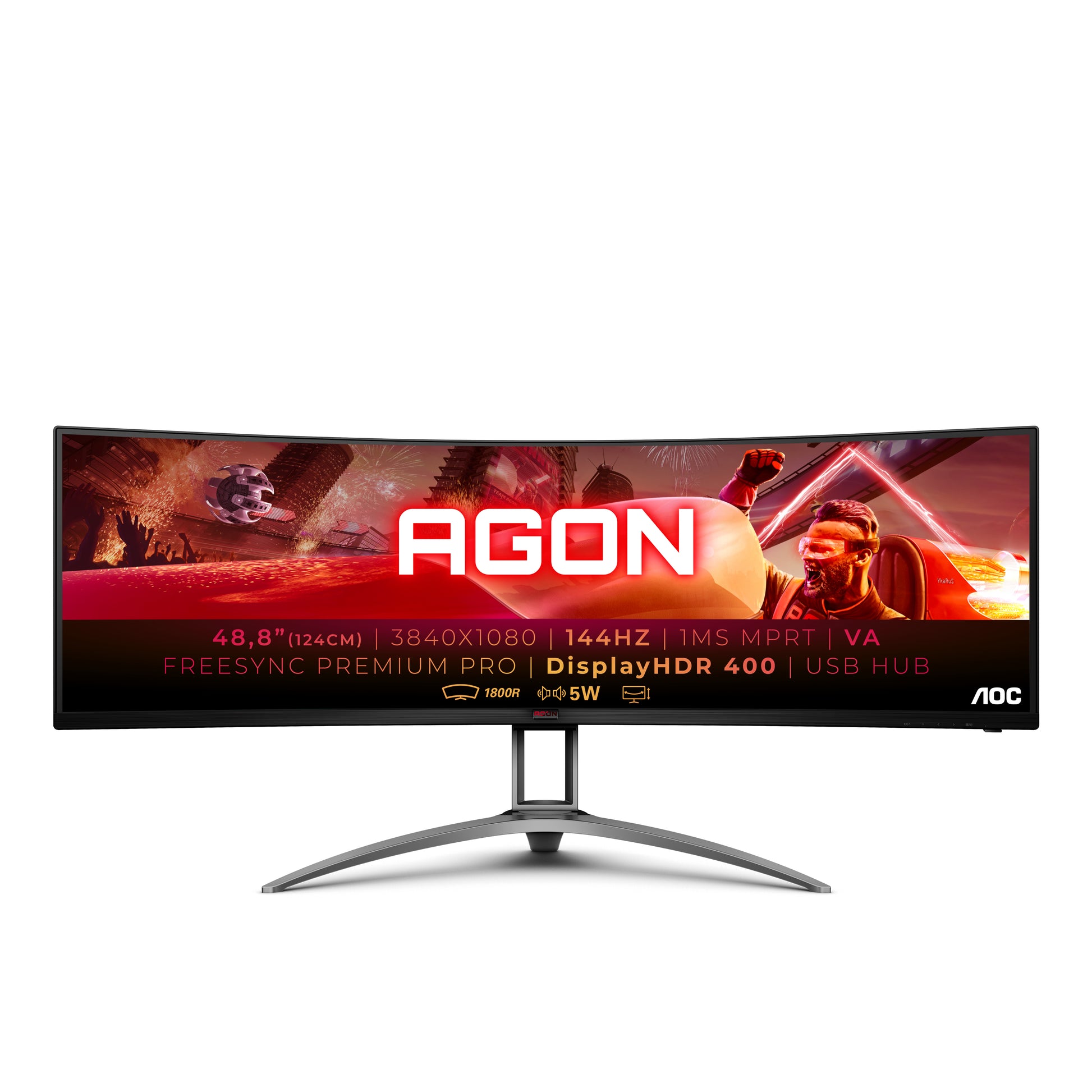 AOC AG493QCX – 48,8" Gebogener 1800R, 3840 × 1080, VA, 144 Hz, DisplayHDR 400