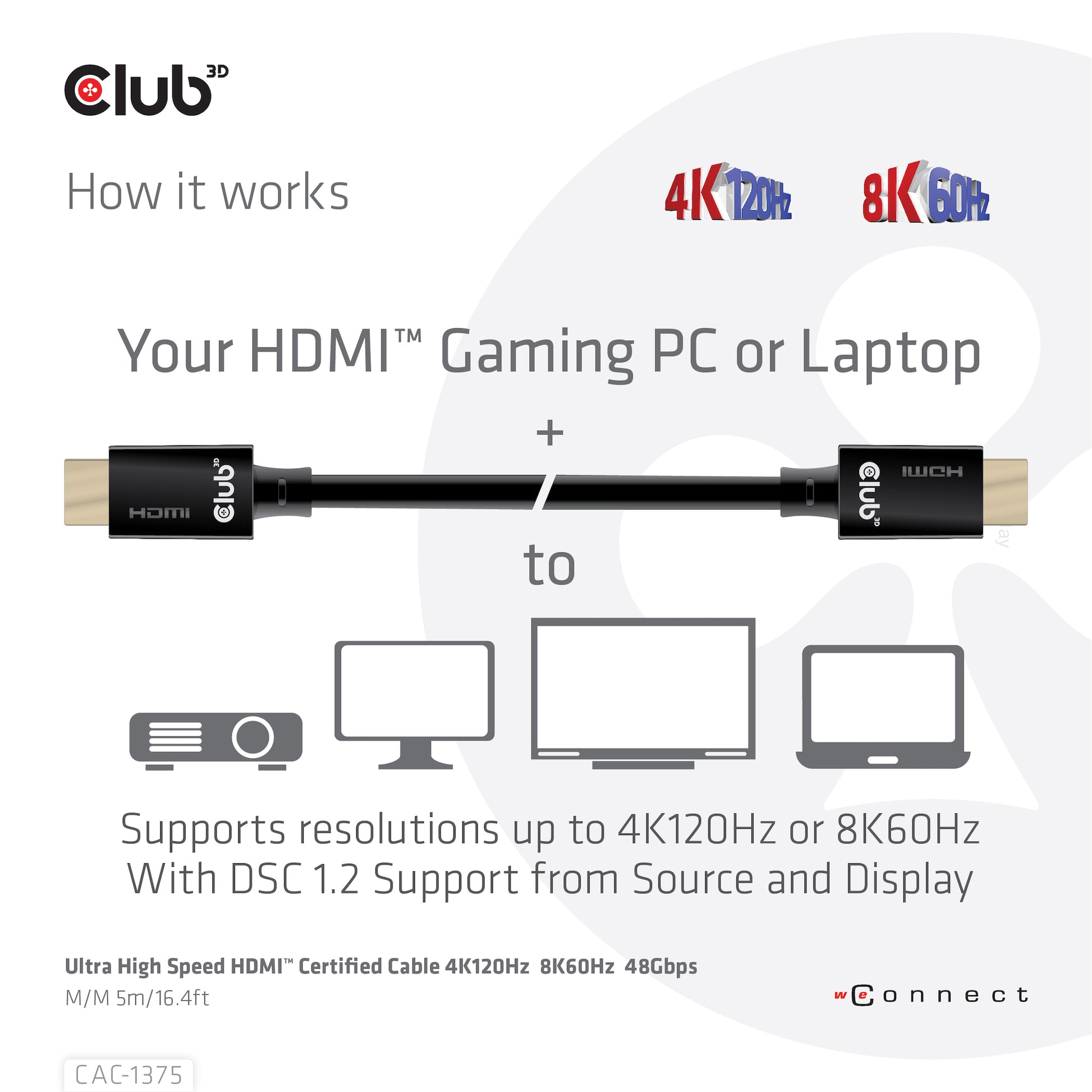 CLUB3D Club 3D HDMI Kabel HDMI 2.1 8K 60 Hz – 5 m – ARC – für Windows, Mac