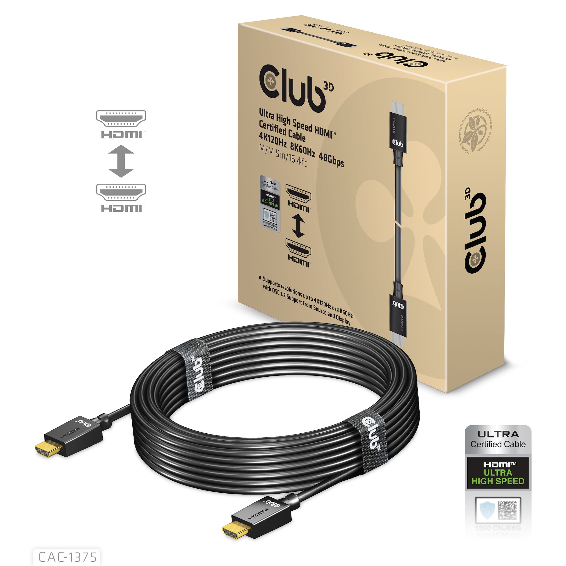 CLUB3D Club 3D HDMI Kabel HDMI 2.1 8K 60 Hz – 5 m – ARC – für Windows, Mac