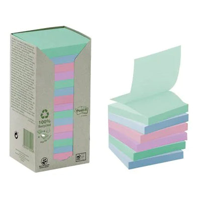 3M Post-it Haftnotizen Recycling Tower – 76×76 mm – sortiert, 16×100 Blatt, Z-Faltung, PEFC