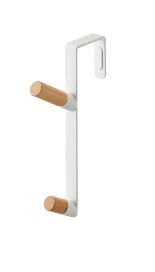 Yamazaki Tosca Wandgarderobe 2 Haken – Metall/Holz – Weiss/Holz – 15 × 180 × 98 mm