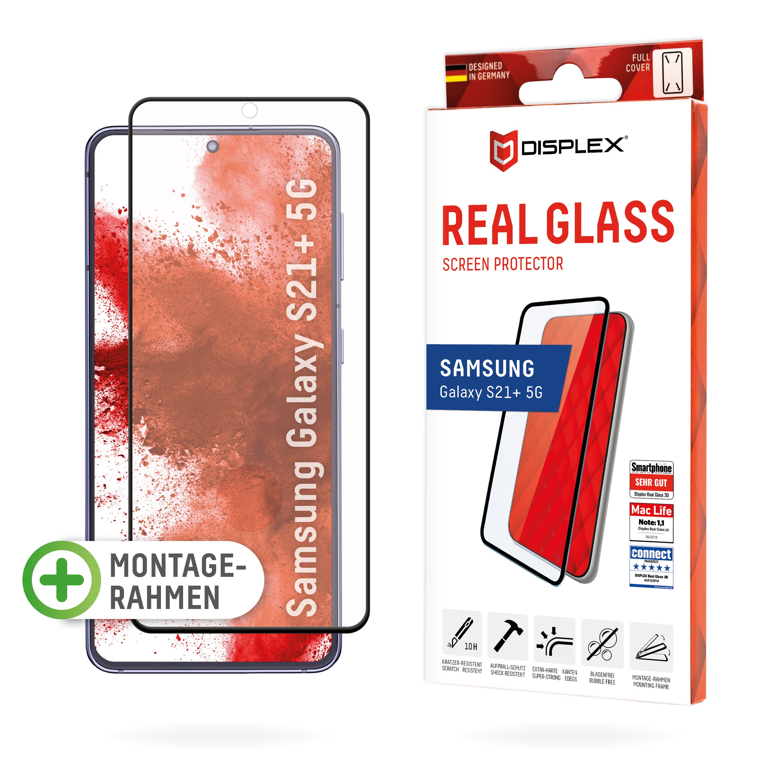 Displex Displayschutz (Panzerglas), Full Cover – für Galaxy S21+ – mit Applikator