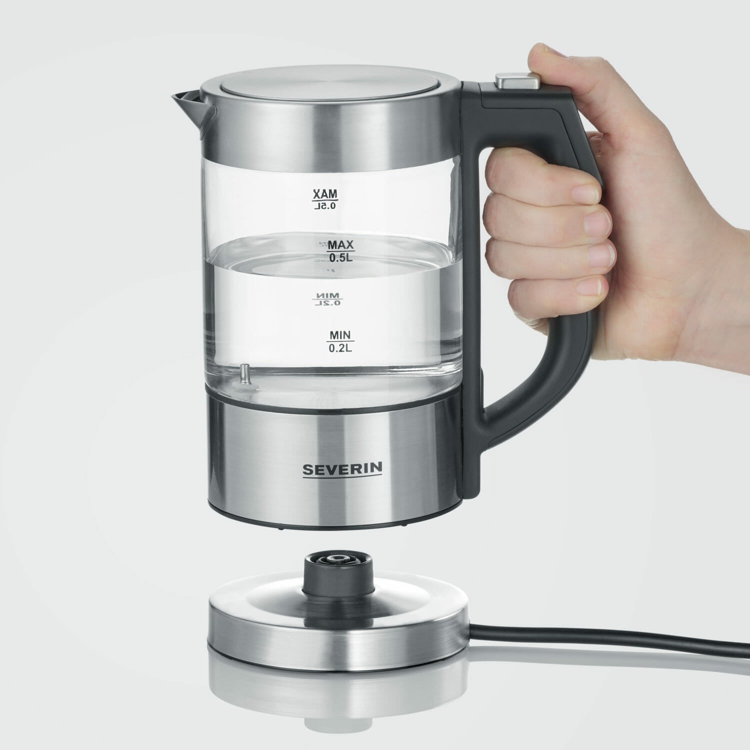 Severin Wasserkocher – 0,5 l, mit Temperaturwahl, Warmhaltefunktion, Edelstahl/Glas, WK3458