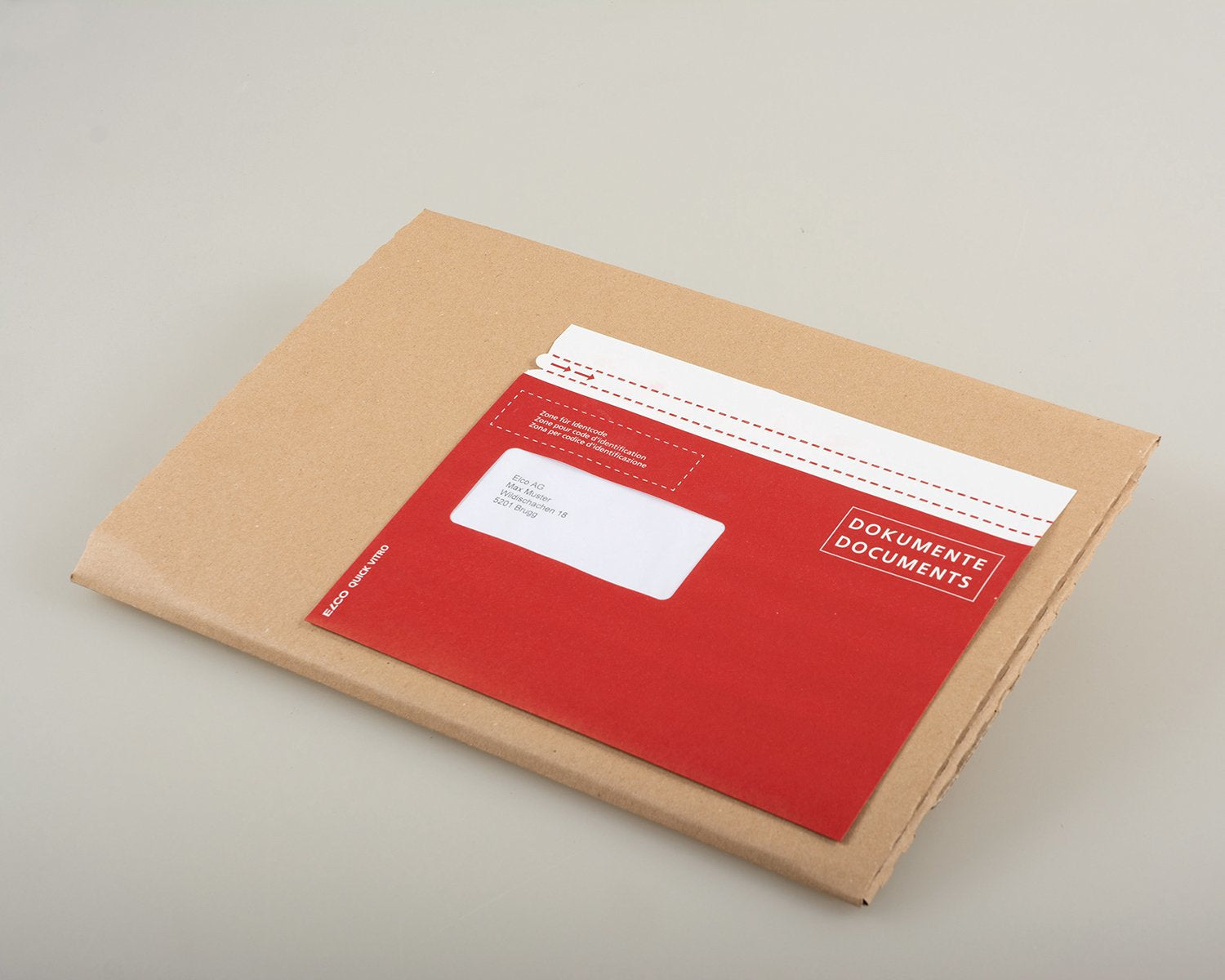 Elco Dokumententasche – C5 (162 × 229 mm), Fenster links, bedruckt, rot, Papier, selbstklebend – 250 Stück