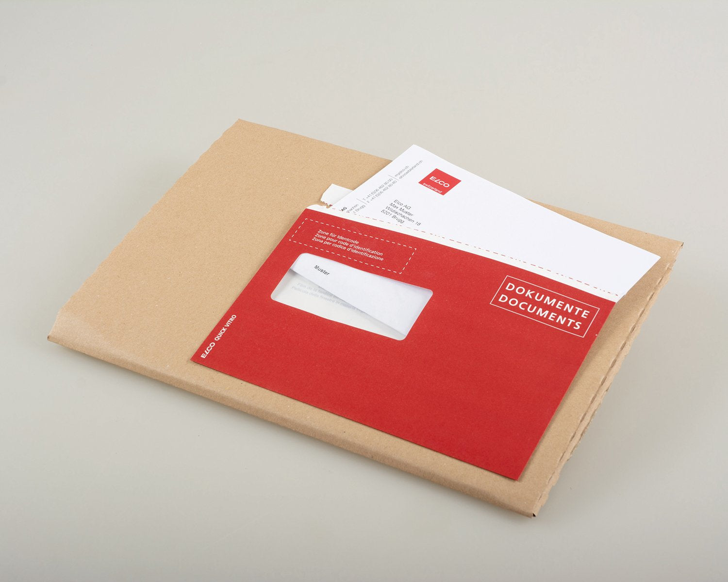 Elco Dokumententasche – C5 (162 × 229 mm), Fenster links, bedruckt, rot, Papier, selbstklebend – 250 Stück