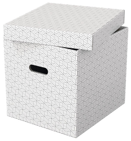 Esselte Archivschachtel A4 – mit Griffloch, abnehmbarem Deckel, 320 × 315 × 365 mm, weiss, Karton, 3er Pack
