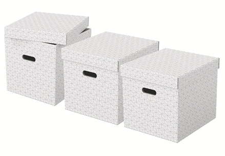 Esselte Archivschachtel A4 – mit Griffloch, abnehmbarem Deckel, 320 × 315 × 365 mm, weiss, Karton, 3er Pack