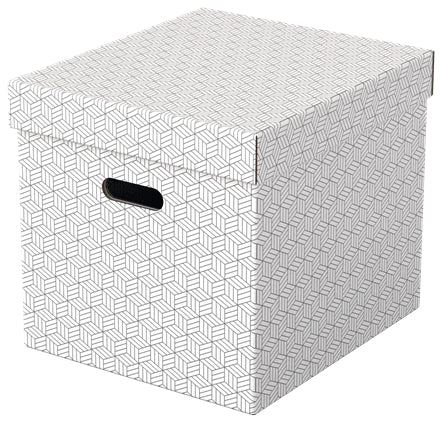 Esselte Archivschachtel A4 – mit Griffloch, abnehmbarem Deckel, 320 × 315 × 365 mm, weiss, Karton, 3er Pack