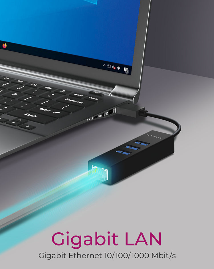 ICY BOX IBHUB1419 USB-Hub – 3× USB-A, GbE, für Windows/Mac