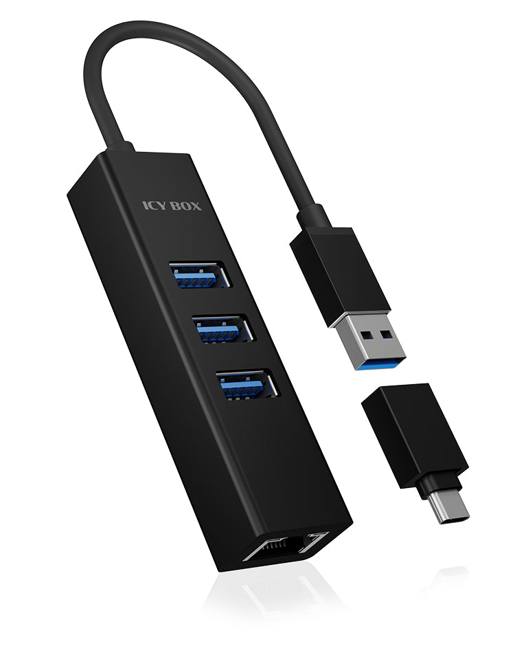 ICY BOX IBHUB1419 USB-Hub – 3× USB-A, GbE, für Windows/Mac